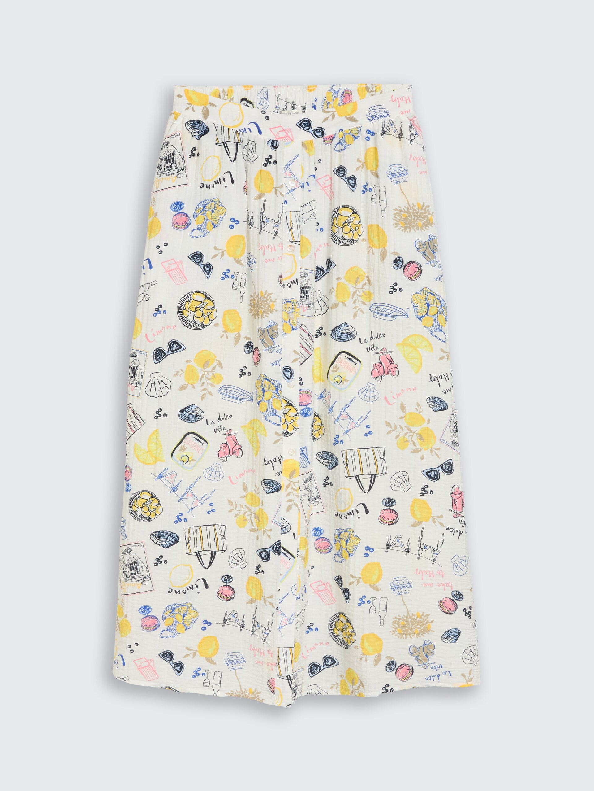 High Waist Midi-Rock mit Knopfleiste - summerly lemon print - Vorder-Produkt-Ansicht