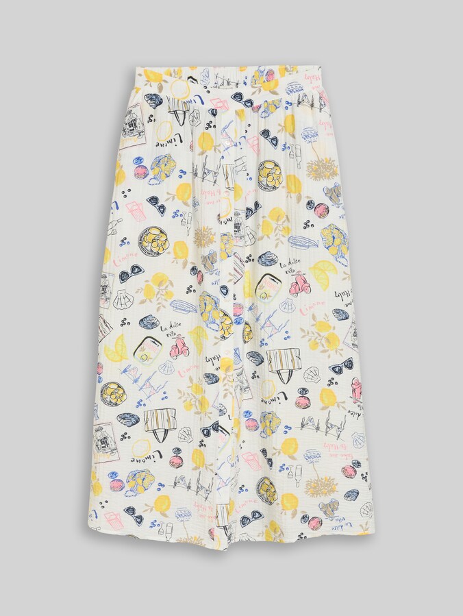 Jupe midi taille haute avec patte de boutonnage par Women, summerly lemon print