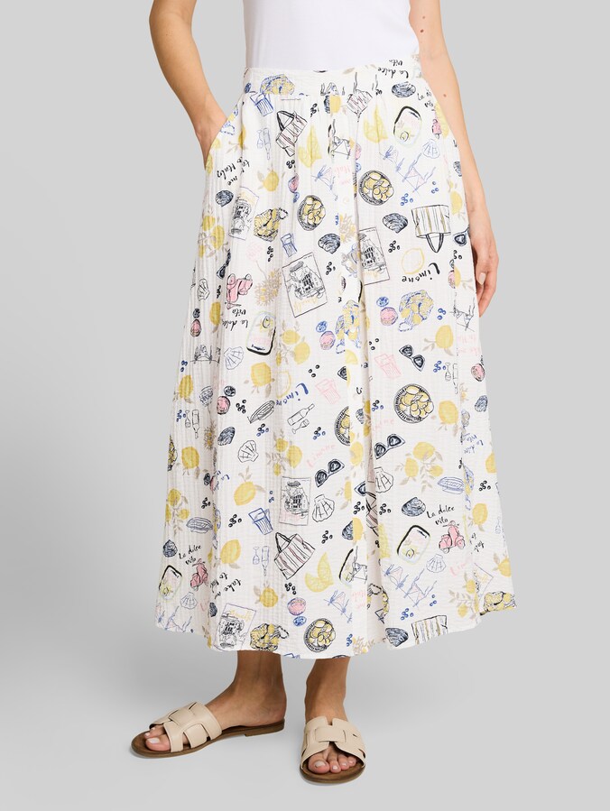 Jupe midi taille haute avec patte de boutonnage par Women, summerly lemon print