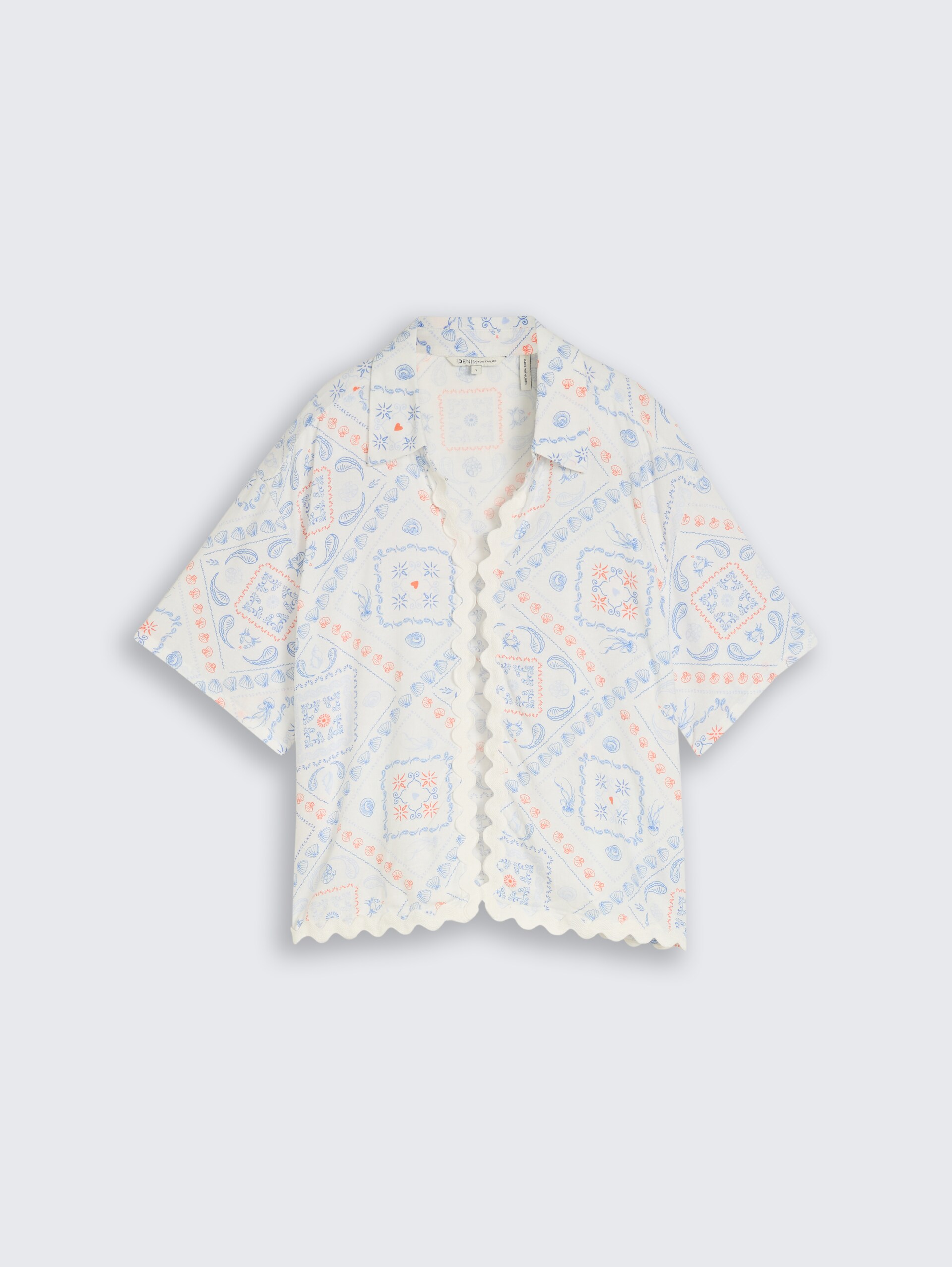 Boxy Fit Bluse mit Leinenanteil - white blue coral paisley print - Vorder-Produkt-Ansicht