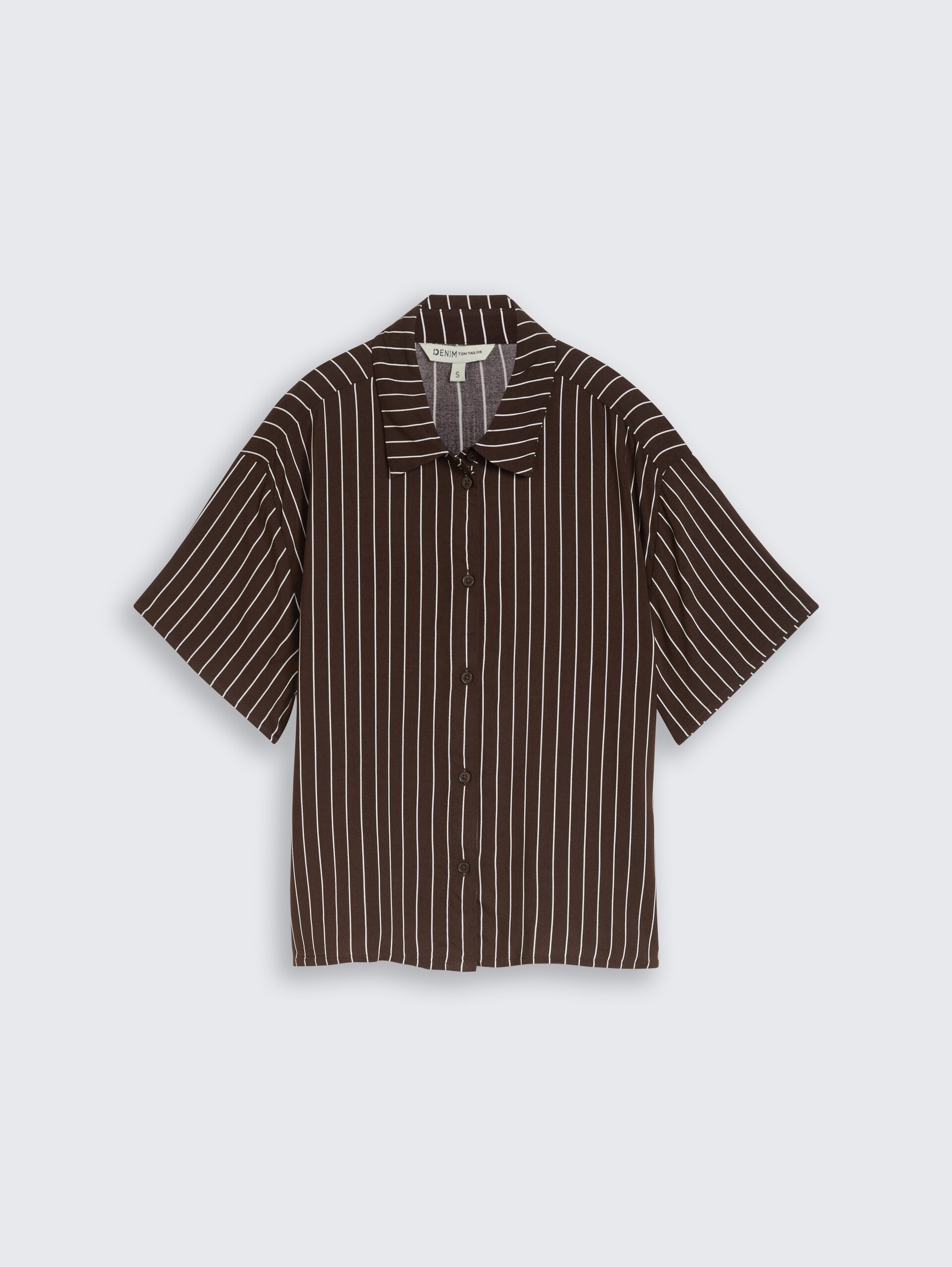 Boxy Fit overhemdblouse van viscose - brown white stripe - Product vooraanzicht