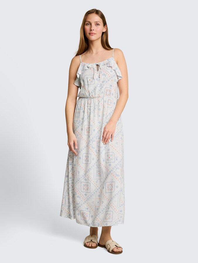 Midi-jurk met linnen door Denim Female, white blue coral paisley print