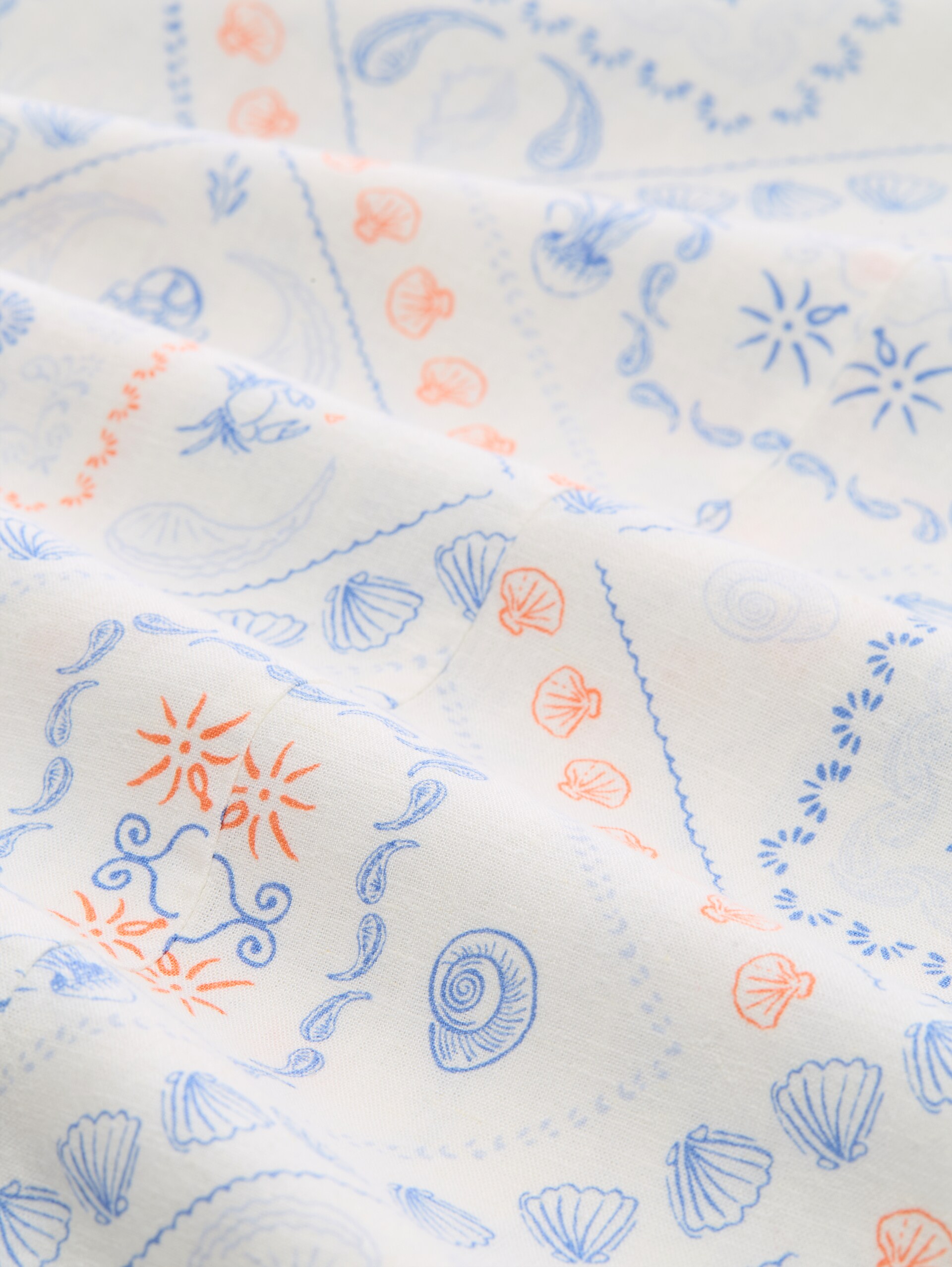 Midi-Kleid mit Leinenanteil - white blue coral paisley print - Material-Ansicht