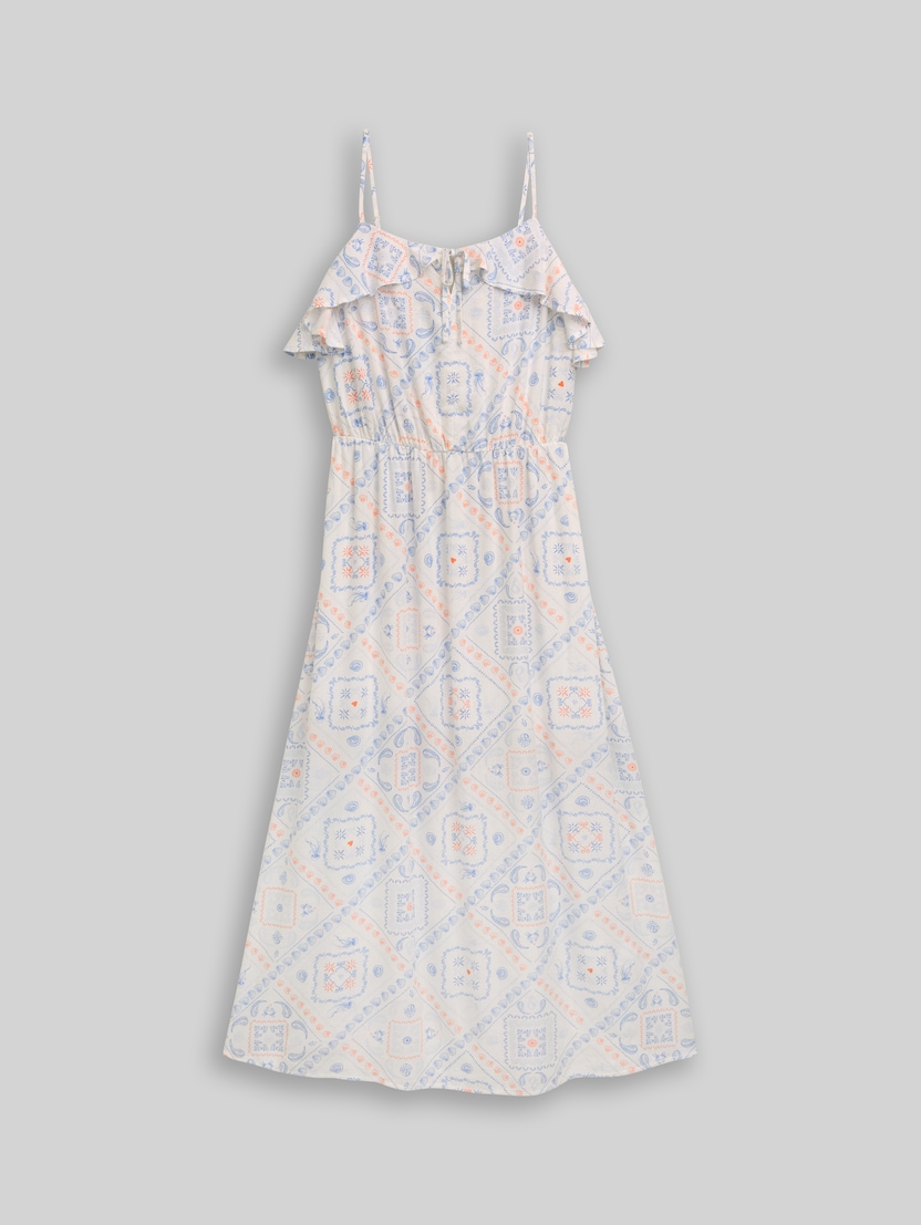 Midi-jurk met linnen door Denim Female, white blue coral paisley print