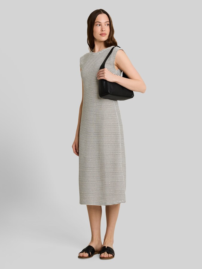 Fitted Jacquard Midi-Kleid von Denim Female, white black knit stripe