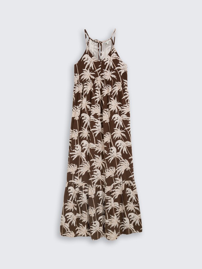 Maxi-Kleid mit Volants von Denim Female, brown palmtree print