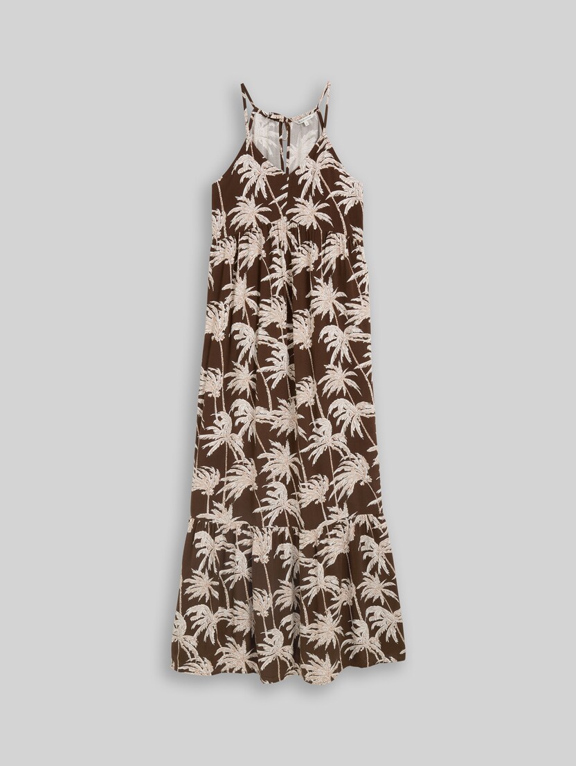Maxi-Kleid mit Volants von Denim Female, brown palmtree print