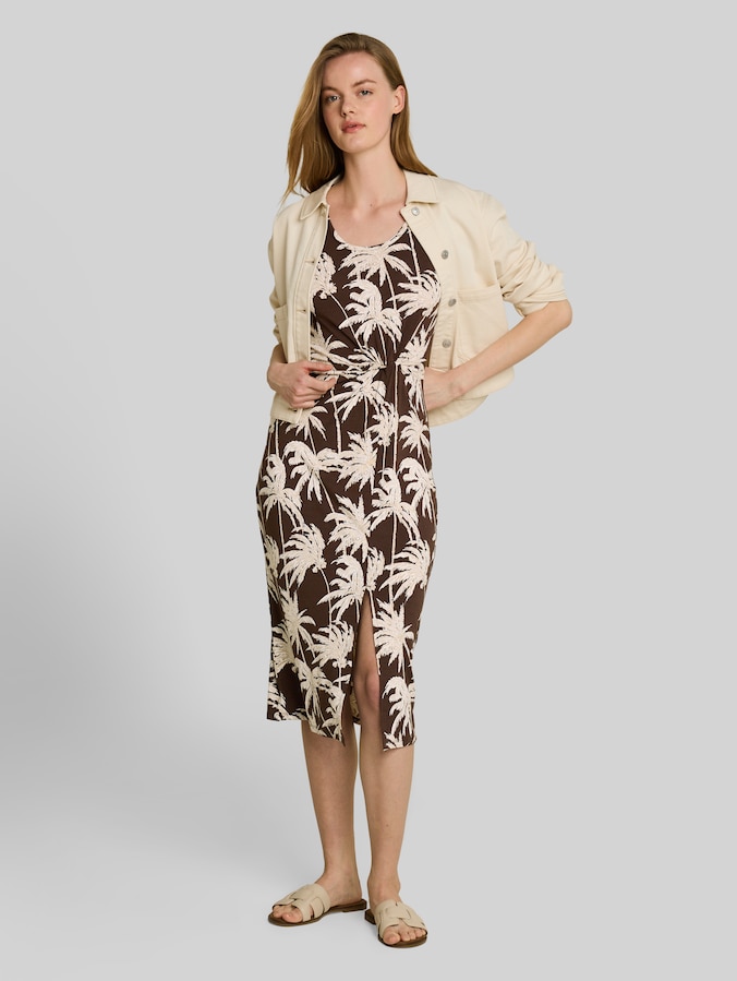 Fitted Midi-Kleid mit Knotendetail von Denim Female, brown palmtree print