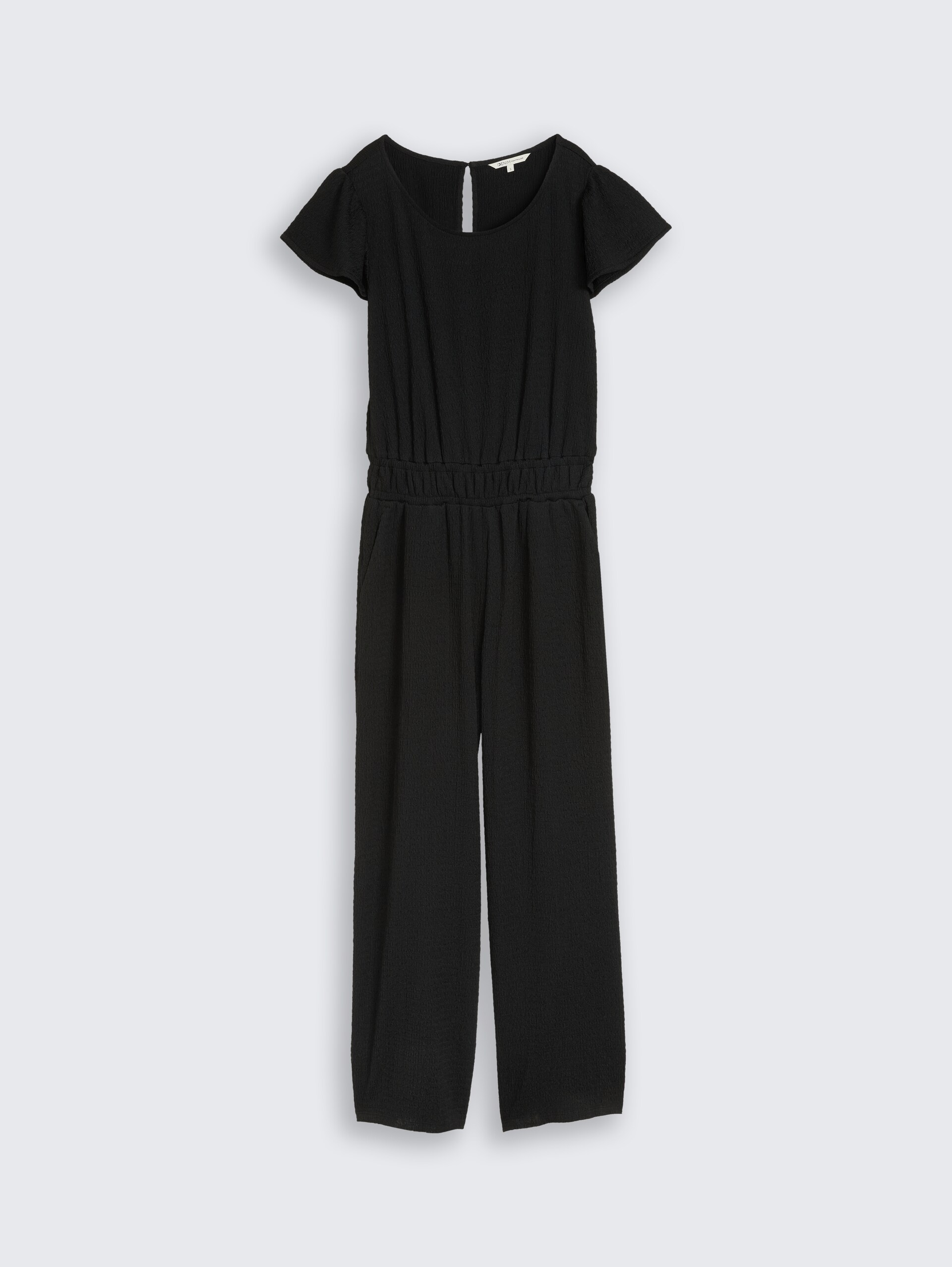 Crinkle Jumpsuit mit Rüschenärmeln - deep black - Vorder-Produkt-Ansicht