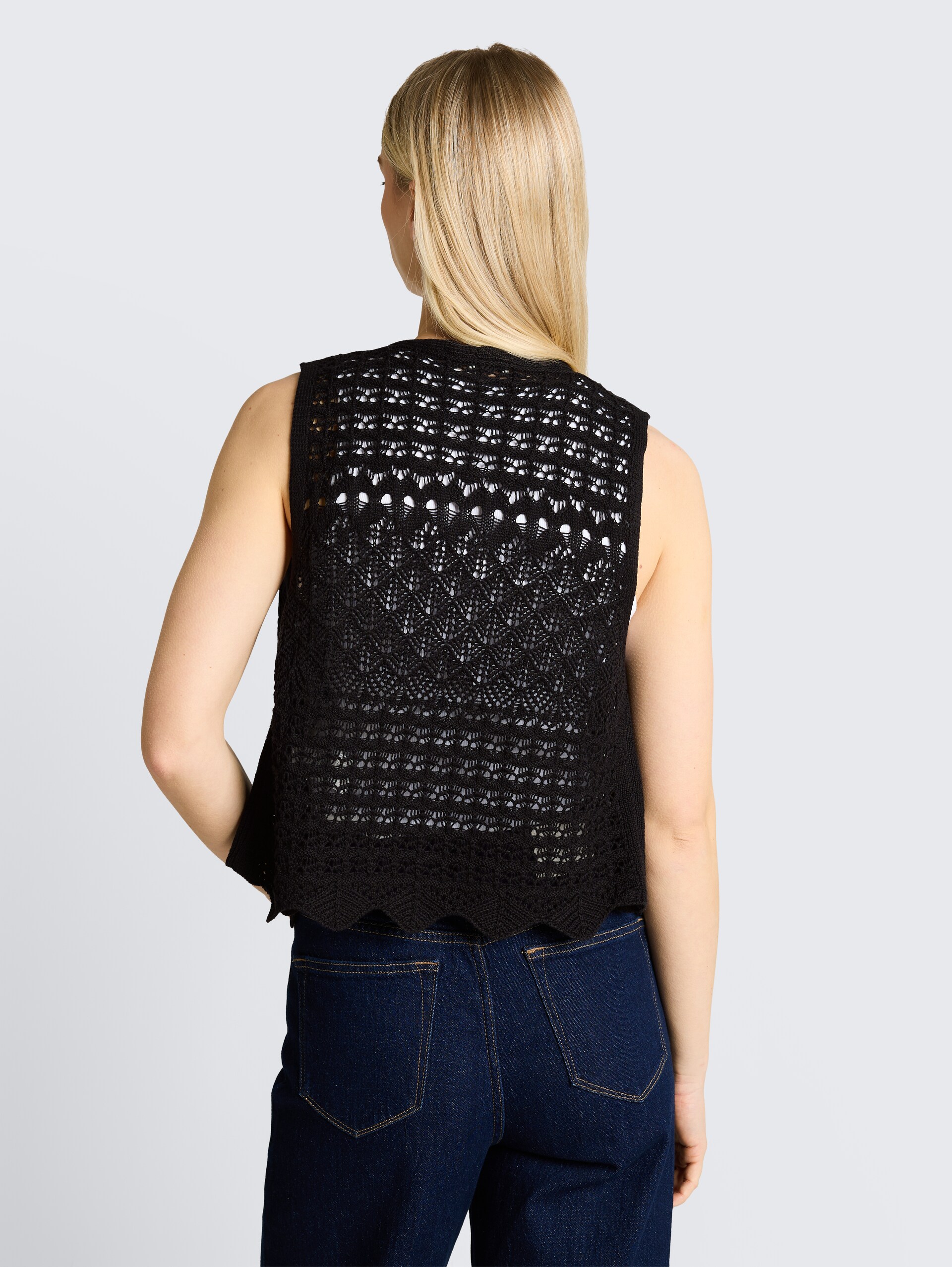 Gebreide vesten met gaasmotief - deep black