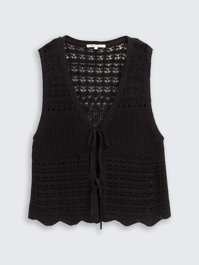 Gebreide vesten met gaasmotief door Denim Female, deep black
