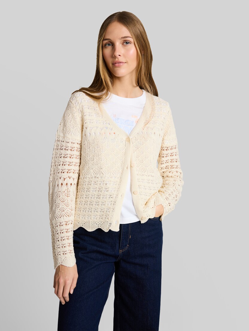 Relaxed Fit Cardigan mit Lochmuster von Denim Female, Dove White