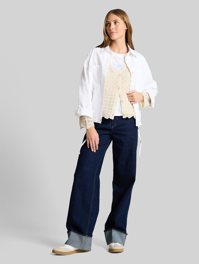 Relaxed Fit Cardigan mit Lochmuster von Denim Female, Dove White