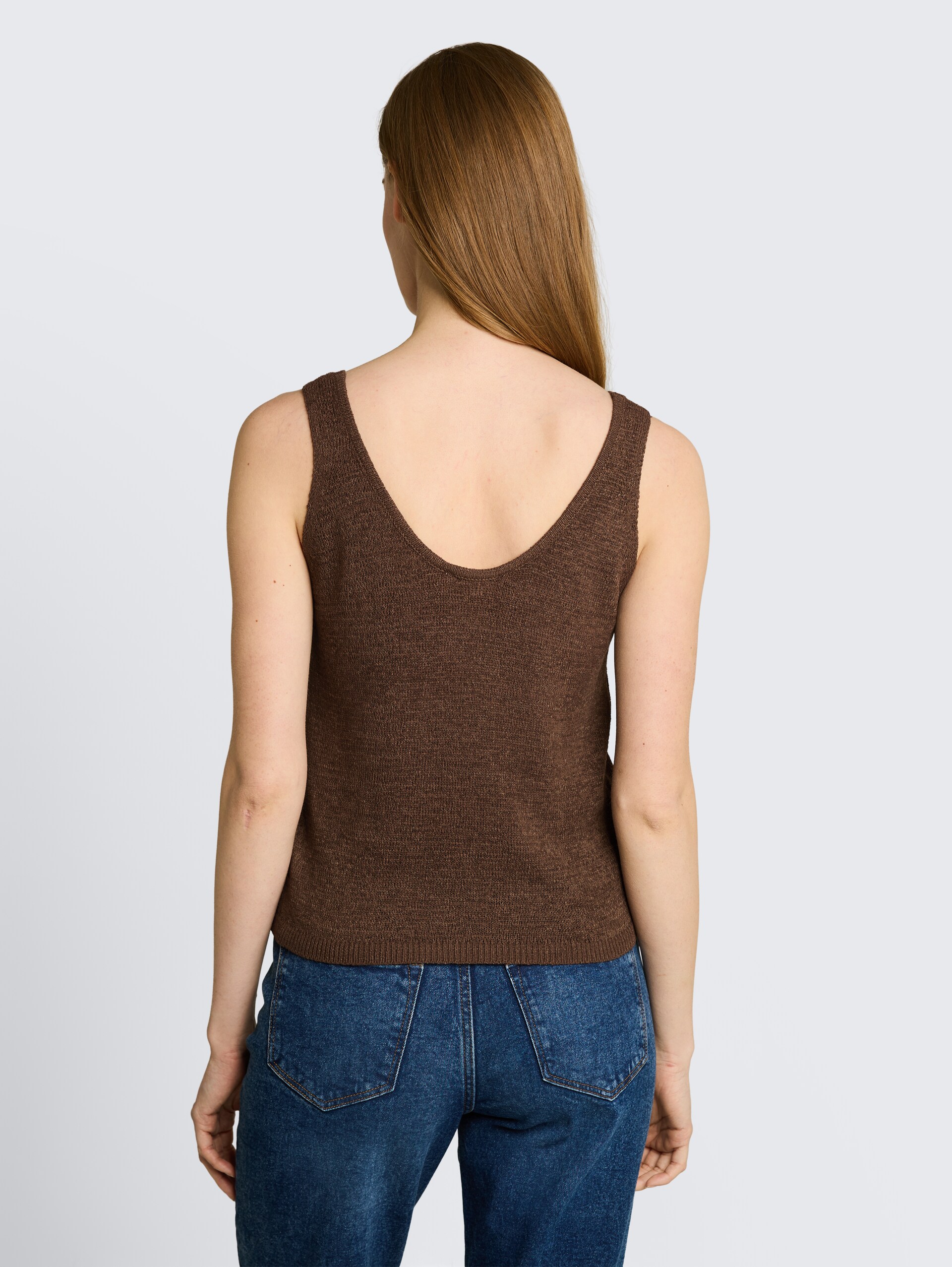 Relaxed Fit Stricktop mit V-Ausschnitt - cool dark brown