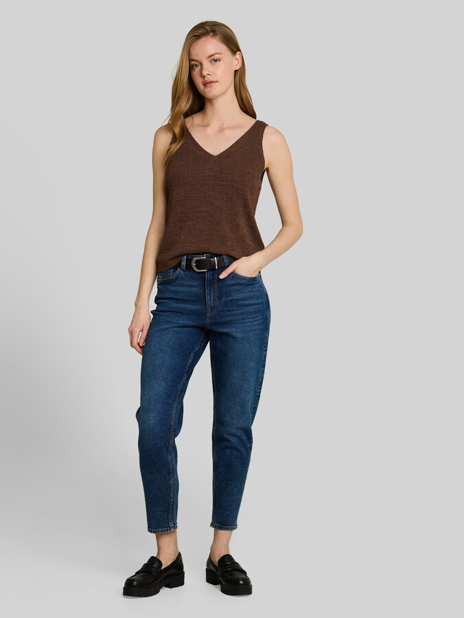 Relaxed fit gebreide top met V-hals door Denim Female, cool dark brown