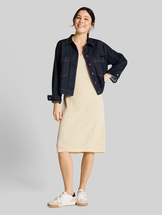 Loose Fit Strickkleid mit V-Ausschnitt von Denim Female, Dove White