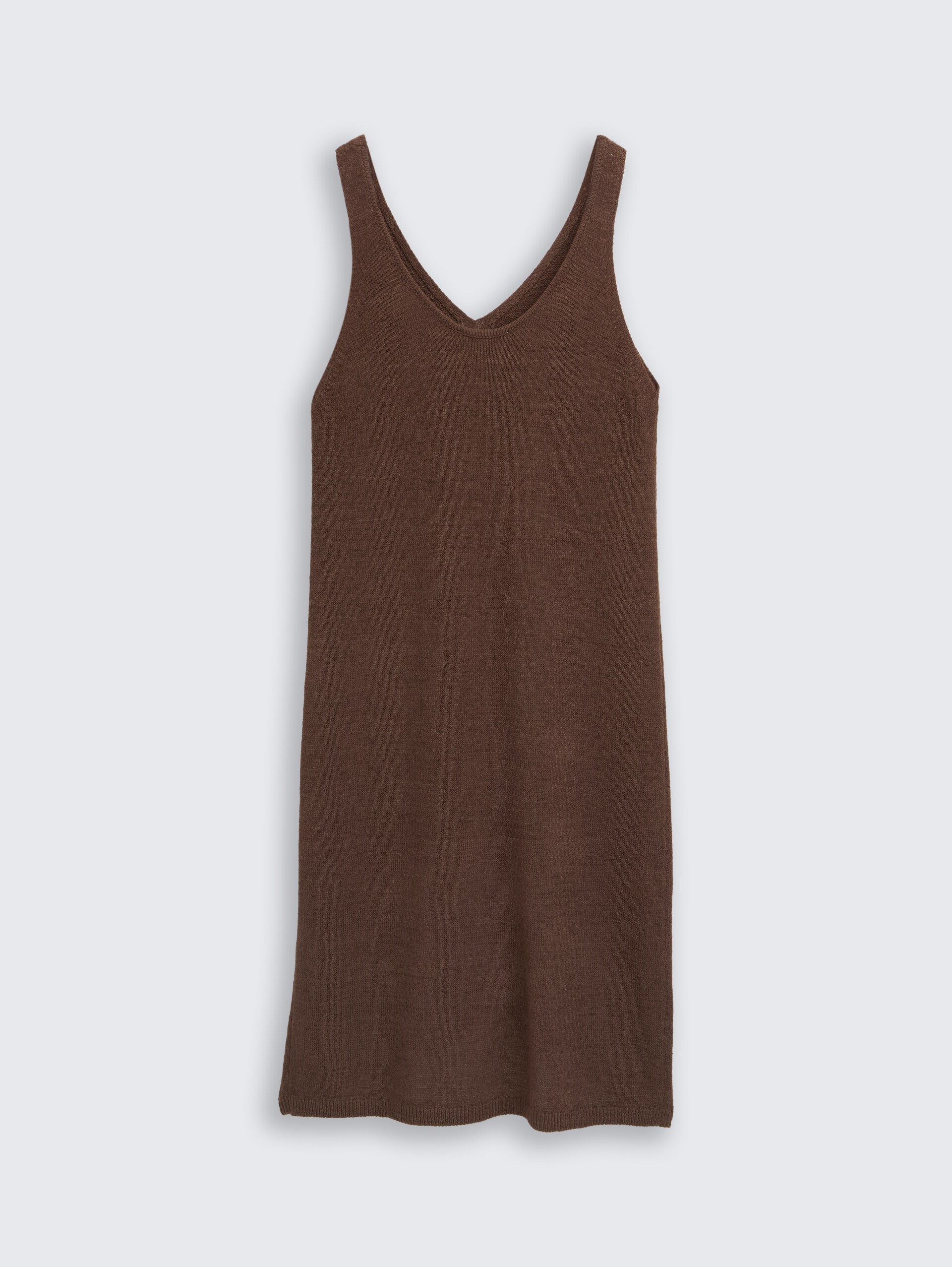 Losvallende gebreide jurk met V-hals - cool dark brown - Product vooraanzicht