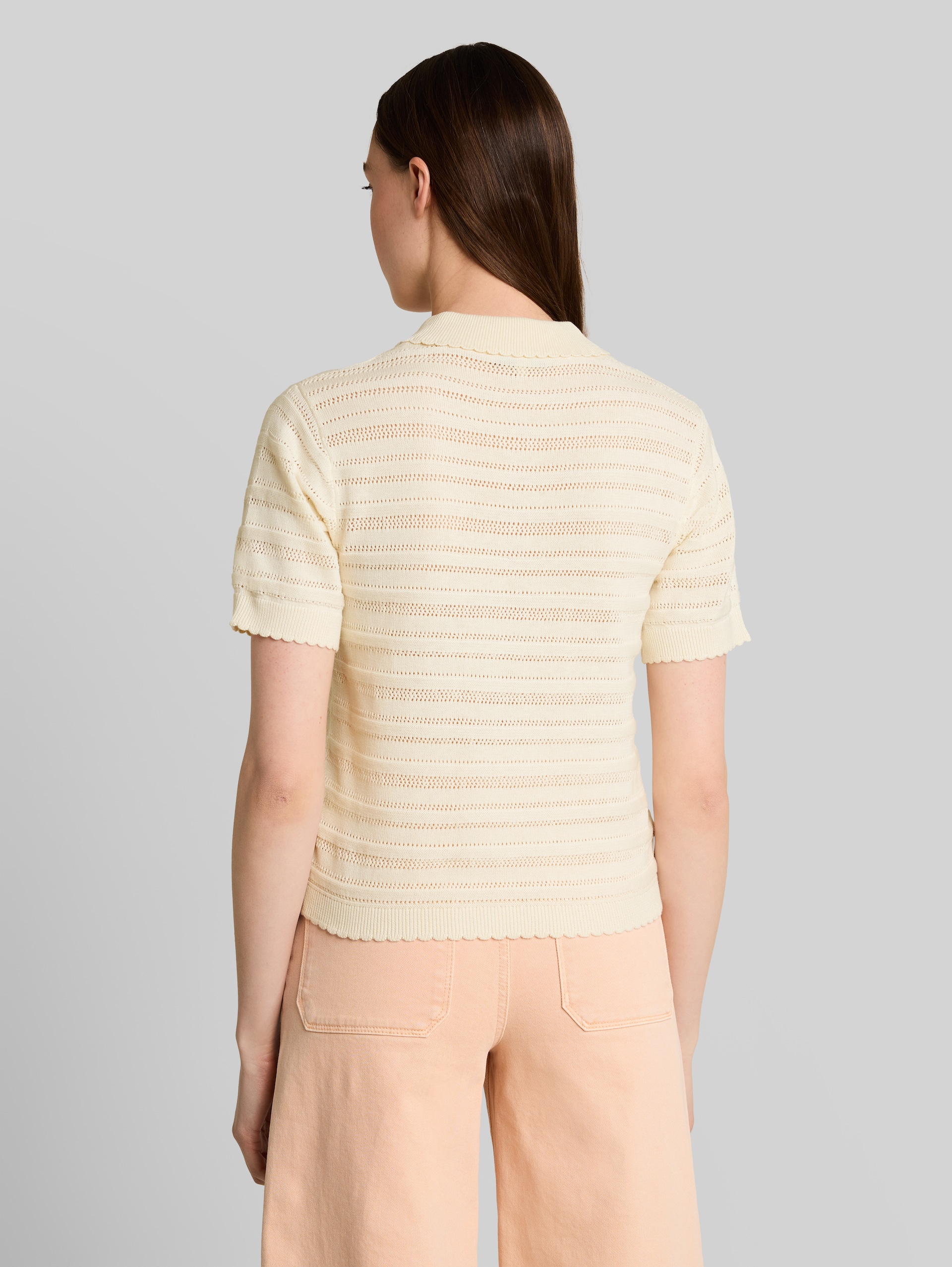 Knitted polo shirt with eyelet pattern - Dove White