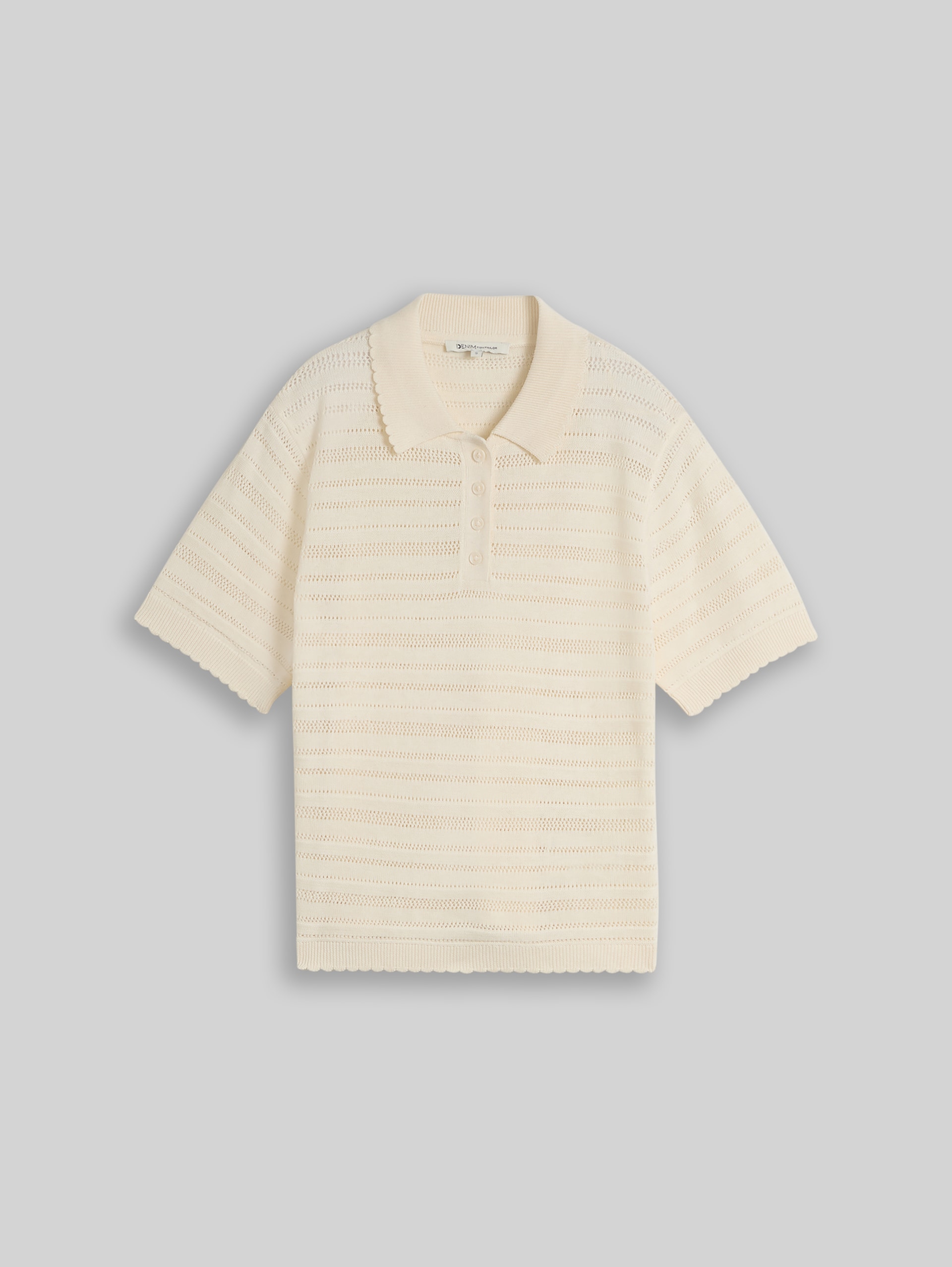 Knitted polo shirt with eyelet pattern - Dove White