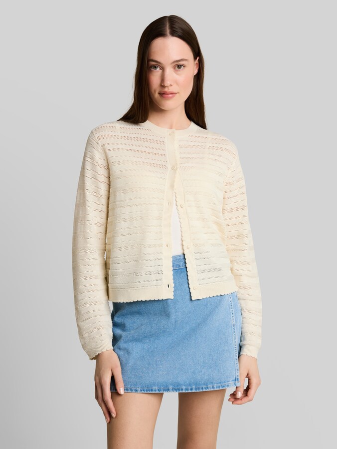 Cardigan mit Lochmuster von Denim Female, Dove White