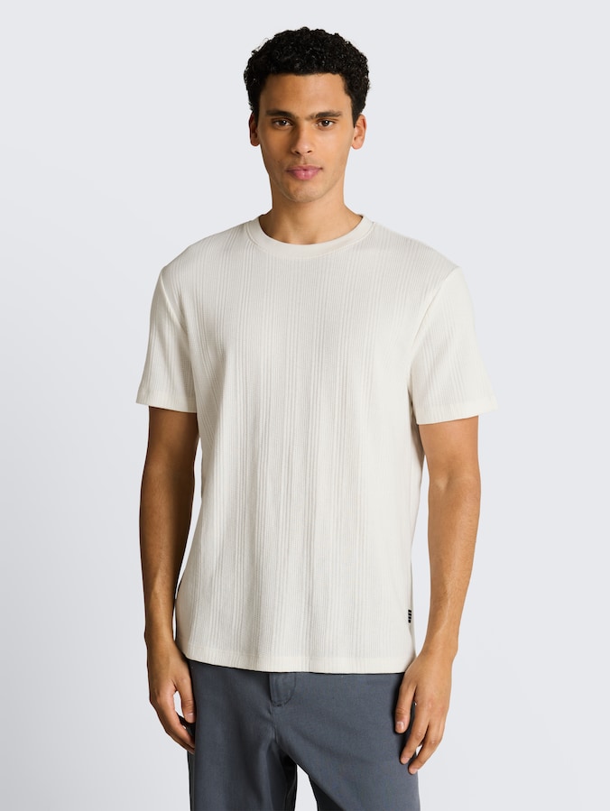 T-shirt à texture gaufrée par Denim Male, Wool White