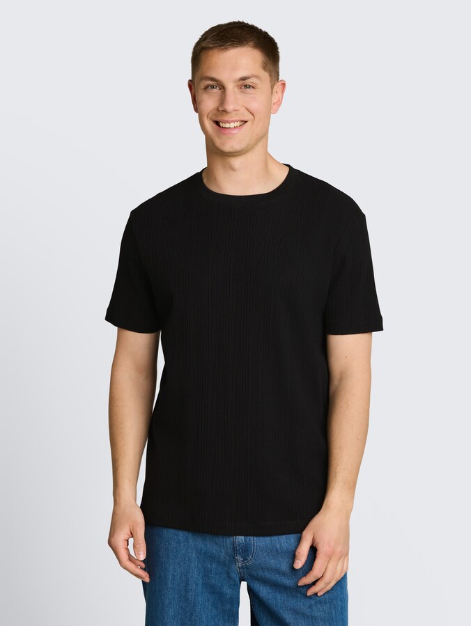 T-shirt à texture gaufrée par Denim Male, Black