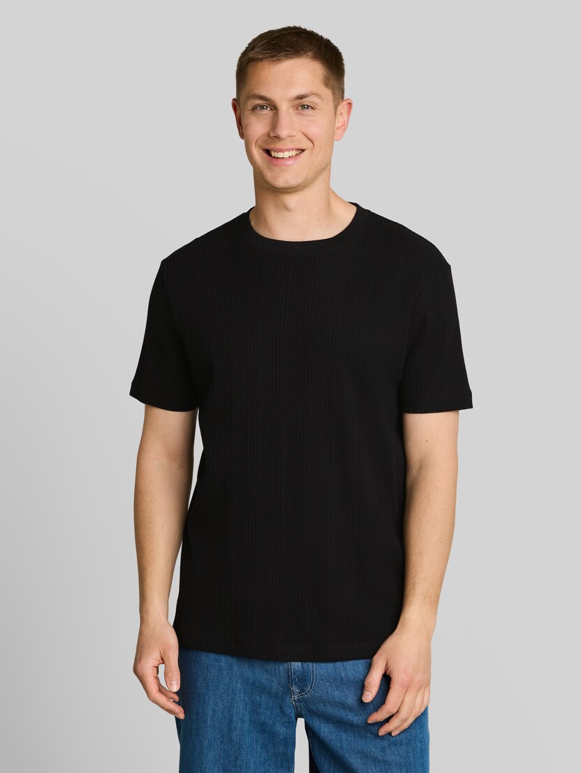 T-Shirt mit Waffelstruktur von Denim Male, Black