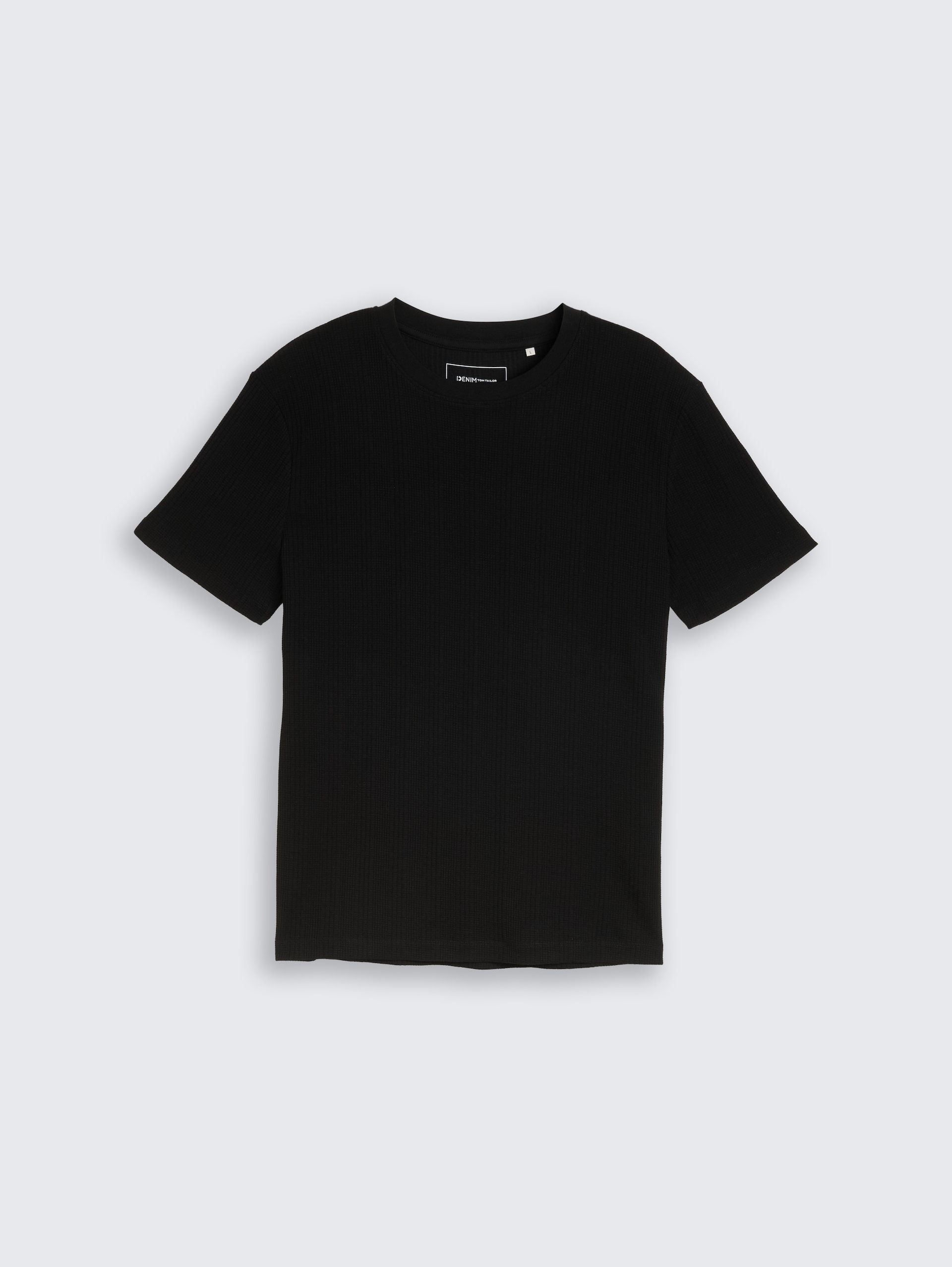 T-Shirt mit Waffelstruktur - Black - Vorder-Produkt-Ansicht