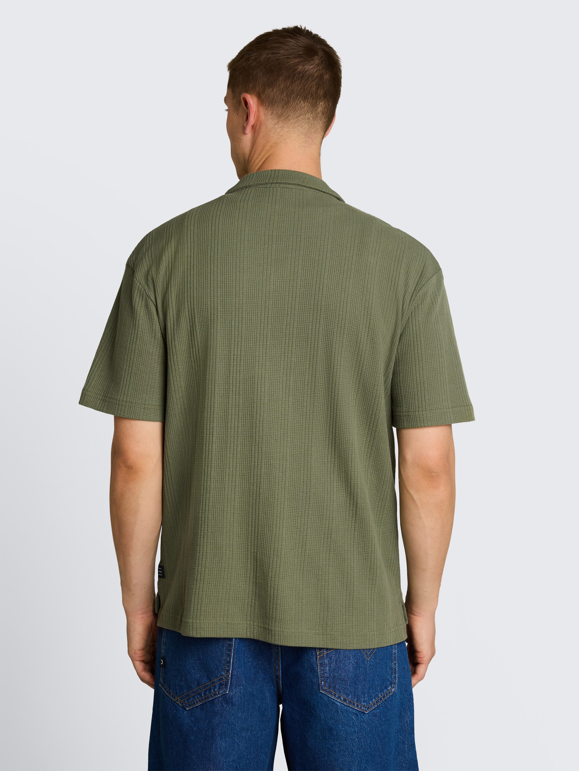 Poloshirt met relaxte pasvorm en wafelstructuur - Oak Leaf Green