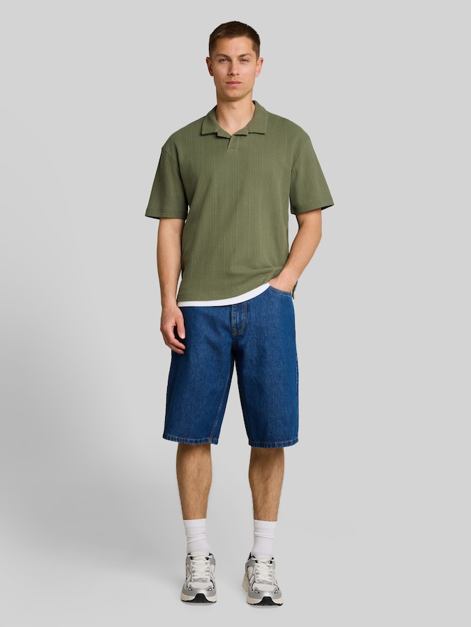 Relaxed Fit Poloshirt mit Waffelstruktur von Denim Male, Oak Leaf Green