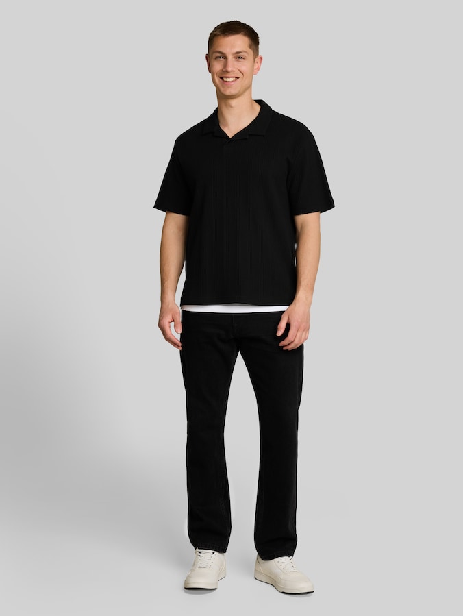 Poloshirt met relaxte pasvorm en wafelstructuur door Denim Male, Black