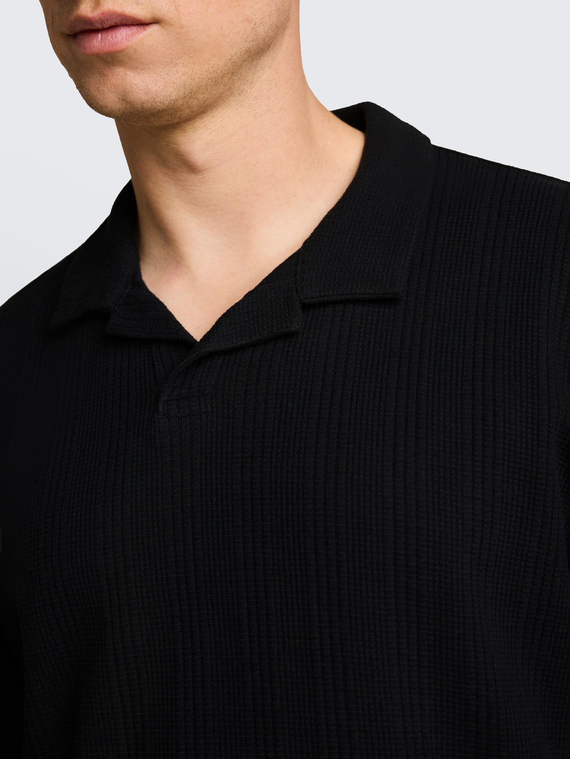 Poloshirt met relaxte pasvorm en wafelstructuur - Black
