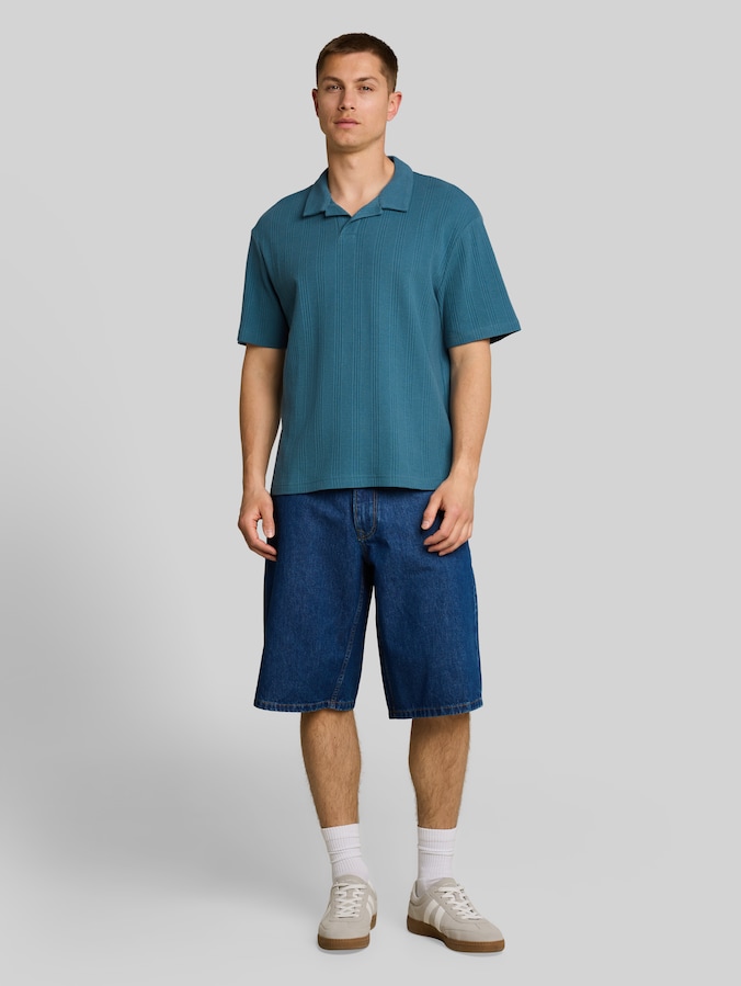 Relaxed Fit Poloshirt mit Waffelstruktur von Denim Male, classic dust blue