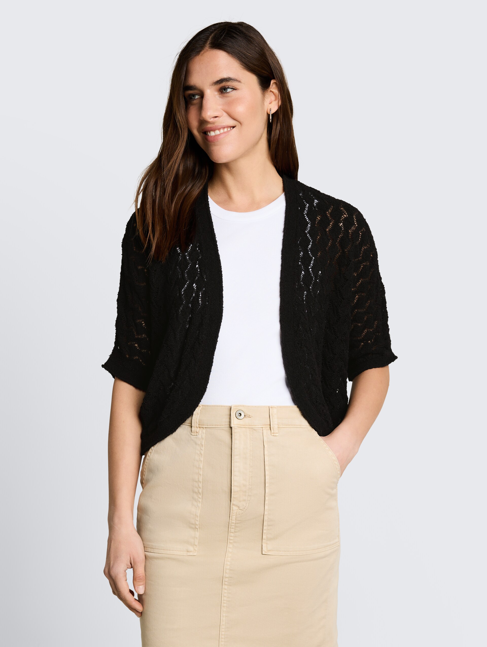 Oversize Bolero Cardigan - deep black - Ausschnitt Model-Vorderansicht