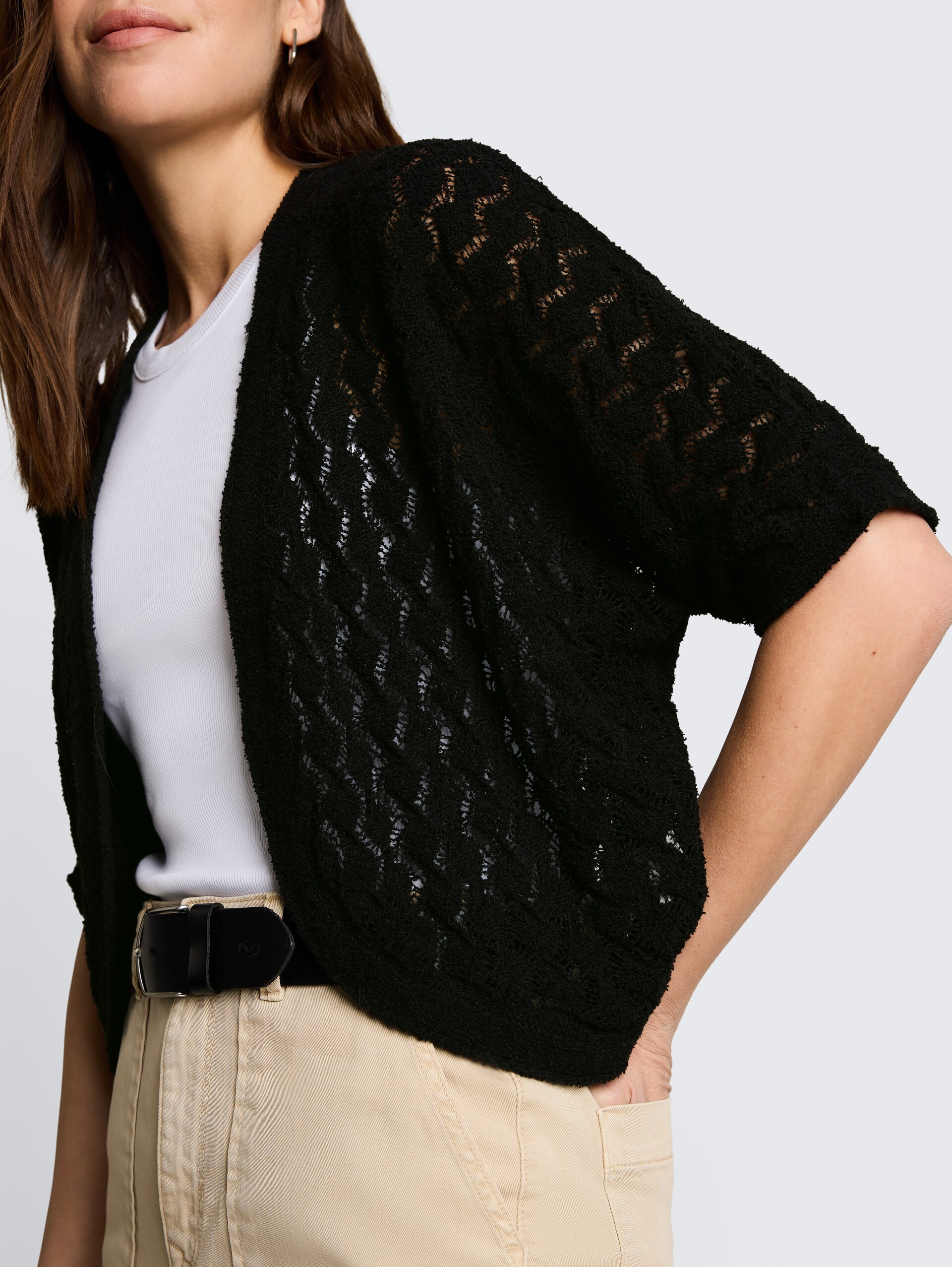 Oversize Bolero Cardigan - deep black - Detail-Model-Ansicht