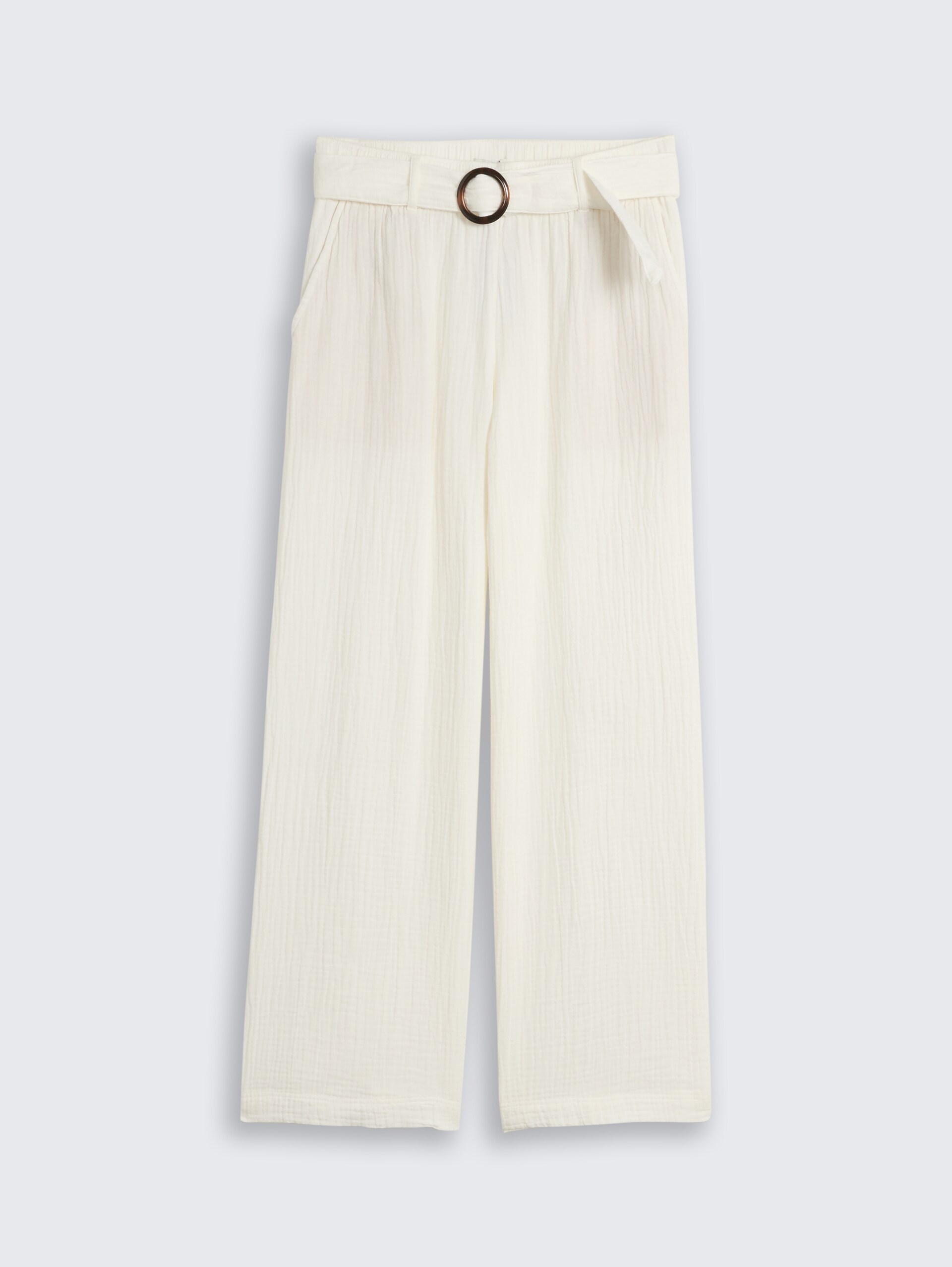 Mousseline broek met wijde pijpen en riem - Whisper White - Product vooraanzicht
