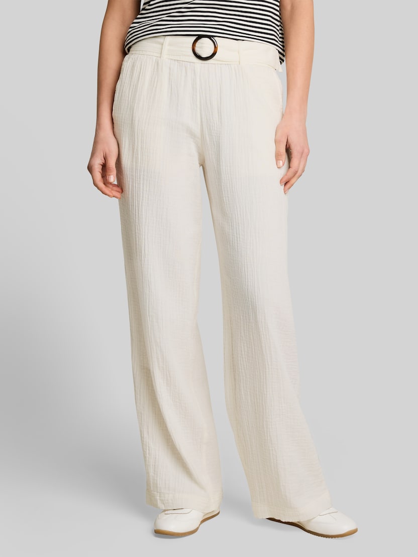Mousseline broek met wijde pijpen en riem door Women, Whisper White