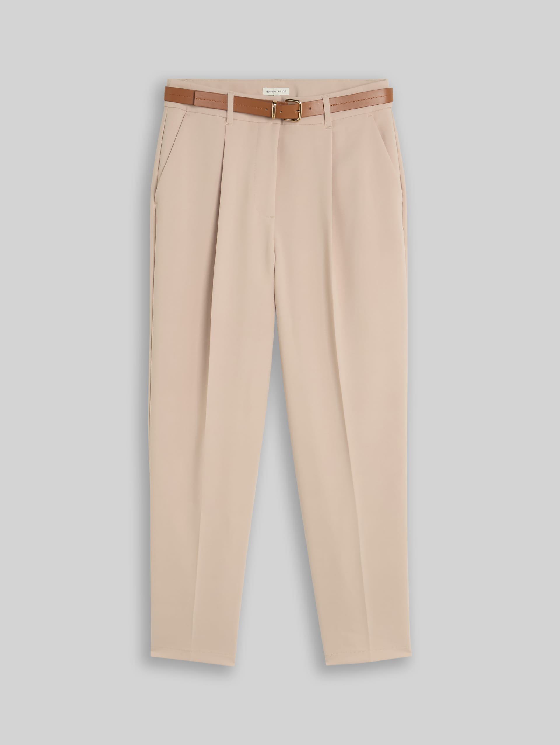 Loose Fit Barrel Hose mit Gürtel - Gravel Beige - Vorder-Produkt-Ansicht