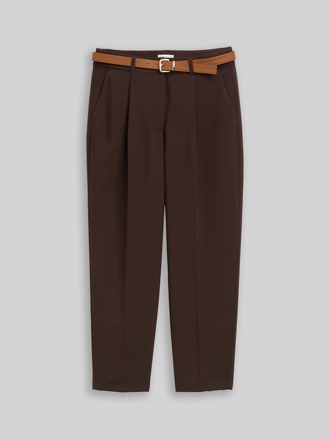 Loose-fit barrel trousers with belt by Women, java dark brown