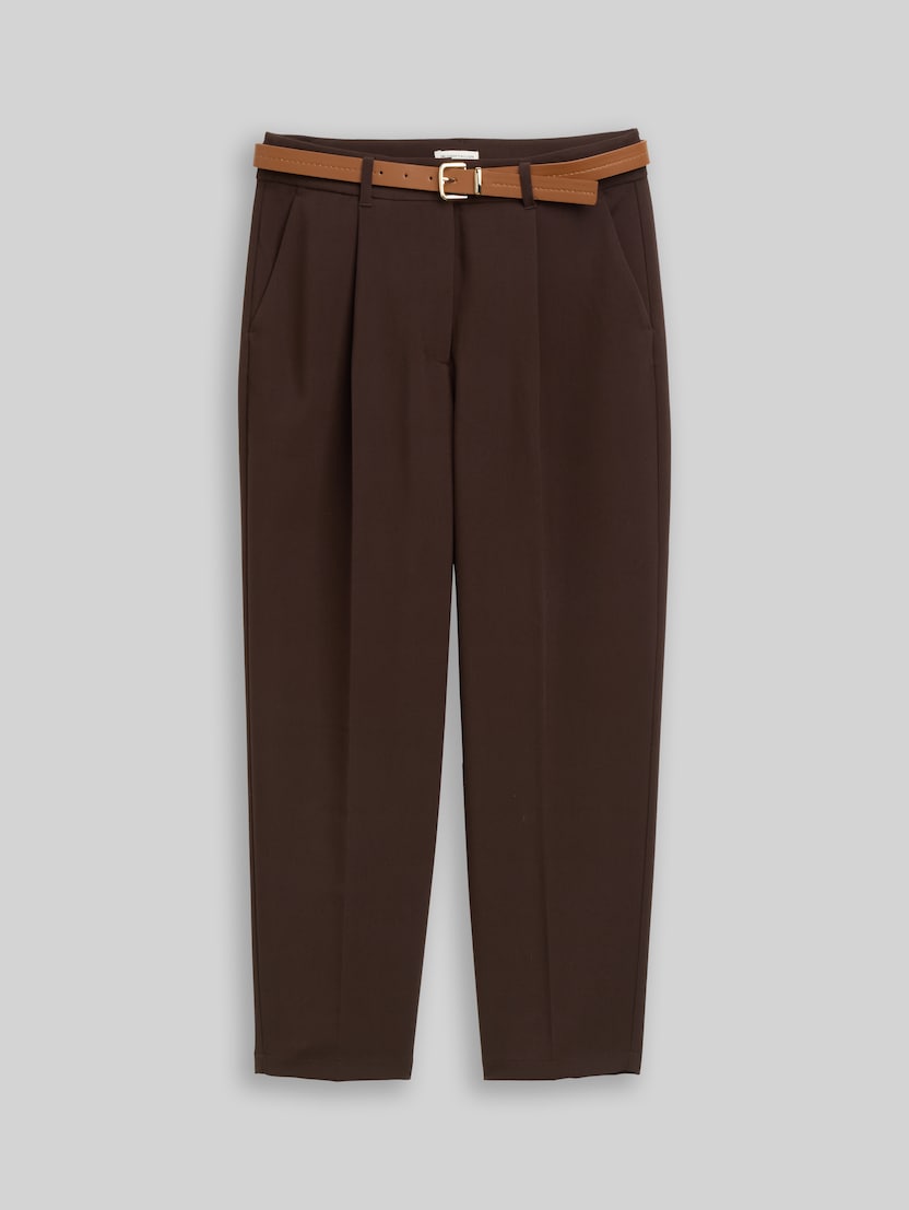 Loose-fit barrel trousers with belt by Women, java dark brown