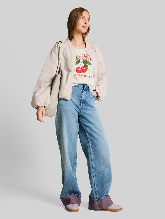 Gestreept T-shirt met print door Denim Female, Whisper White