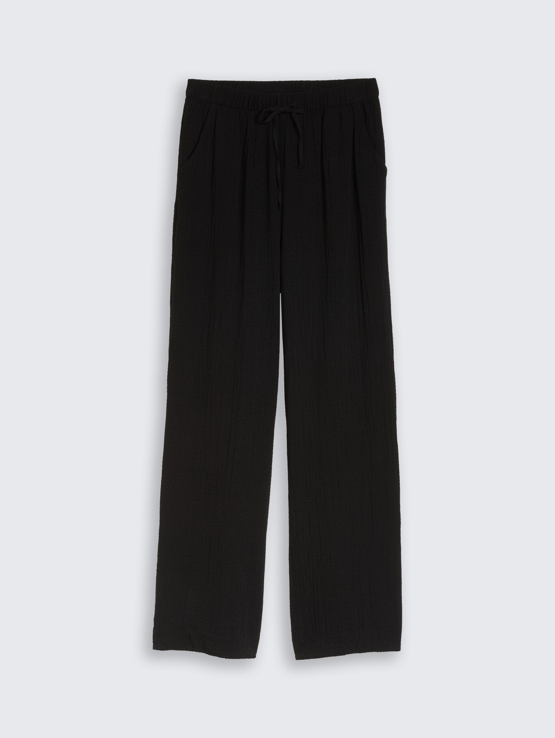 Seersucker broek met wijde pijpen en trekkoord - deep black - Product vooraanzicht