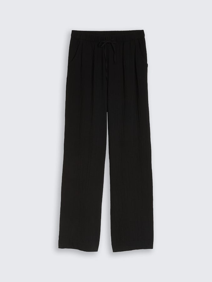 Seersucker Wide Leg Hose mit Kordelzug von Denim Female, deep black