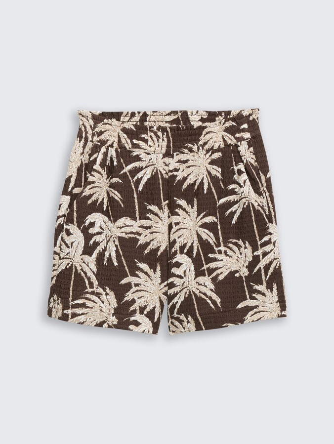 Short ample froissé par Denim Female, brown palmtree print