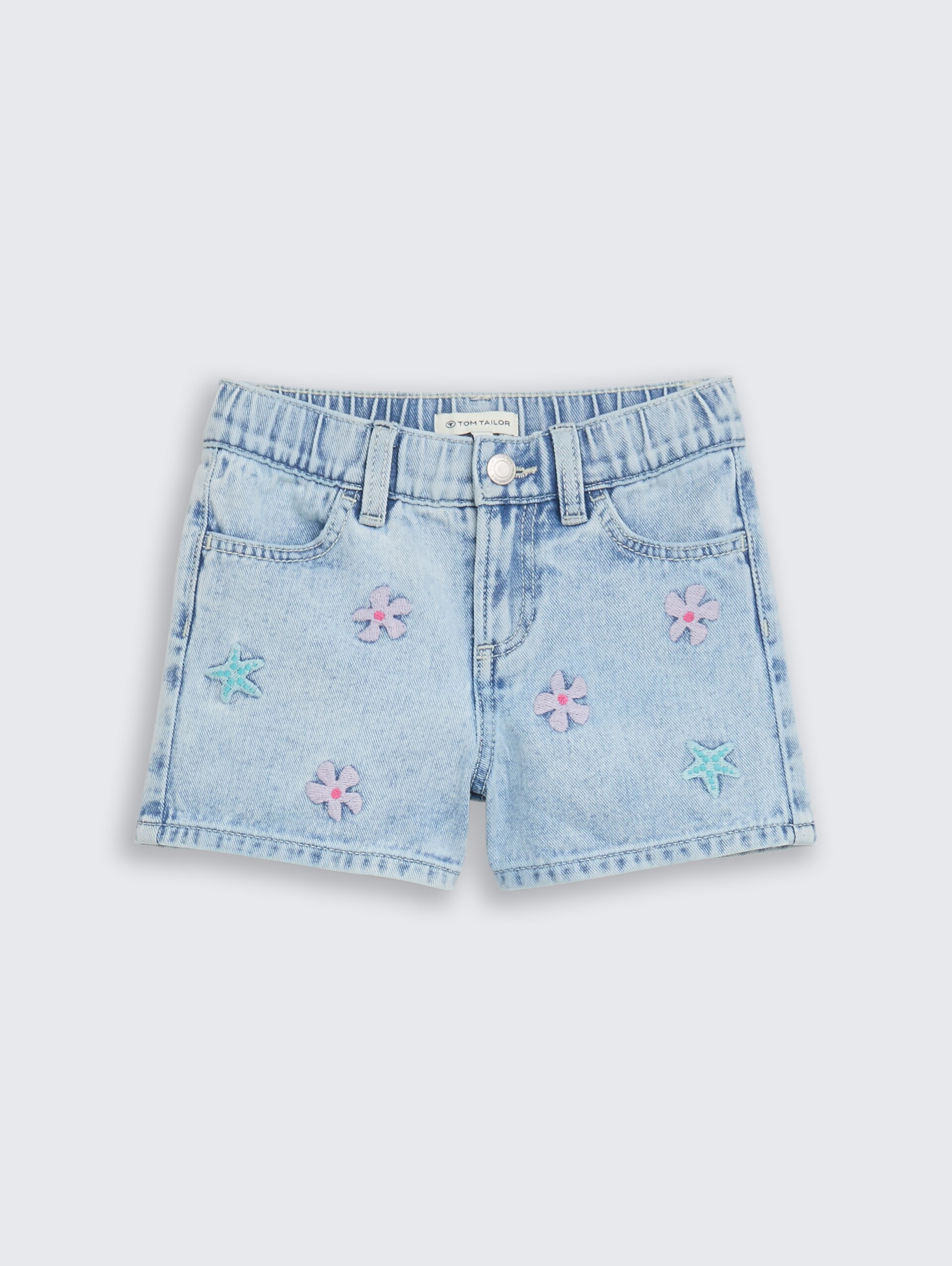 Jeansshort met borduursel - light stone bright blue denim - Product vooraanzicht