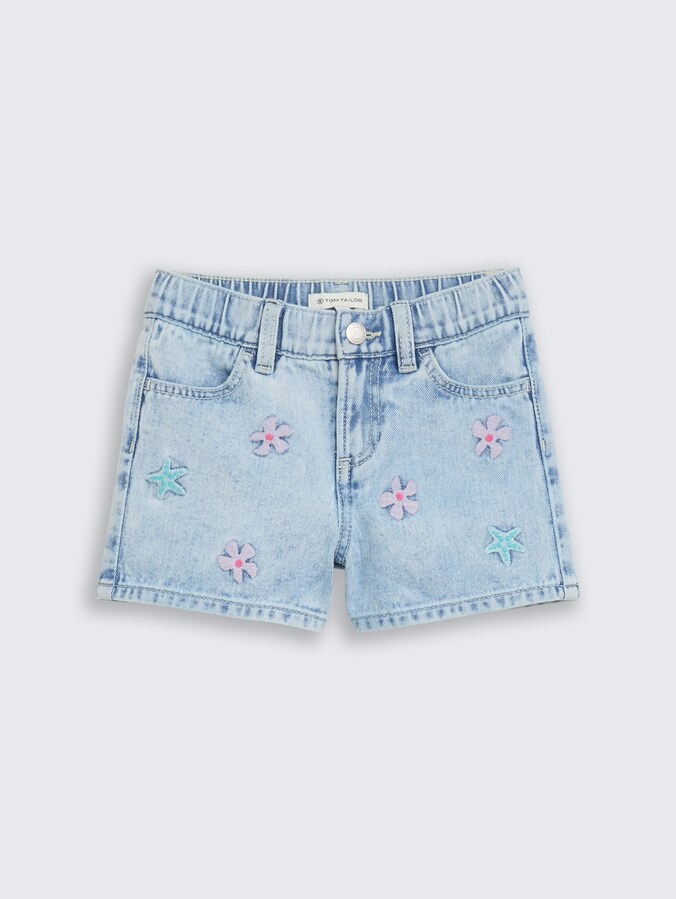Jeans Shorts mit Stickerei von Mini Girls, light stone bright blue denim