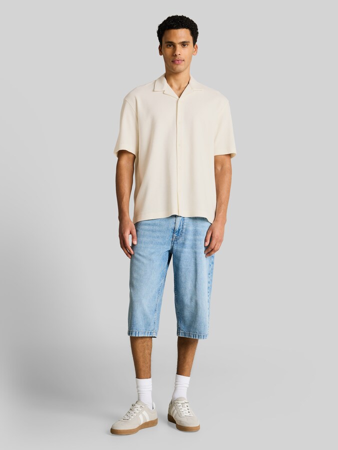 Loose Fit Kurzarmhemd mit Rippstruktur von Denim Male, Wool White