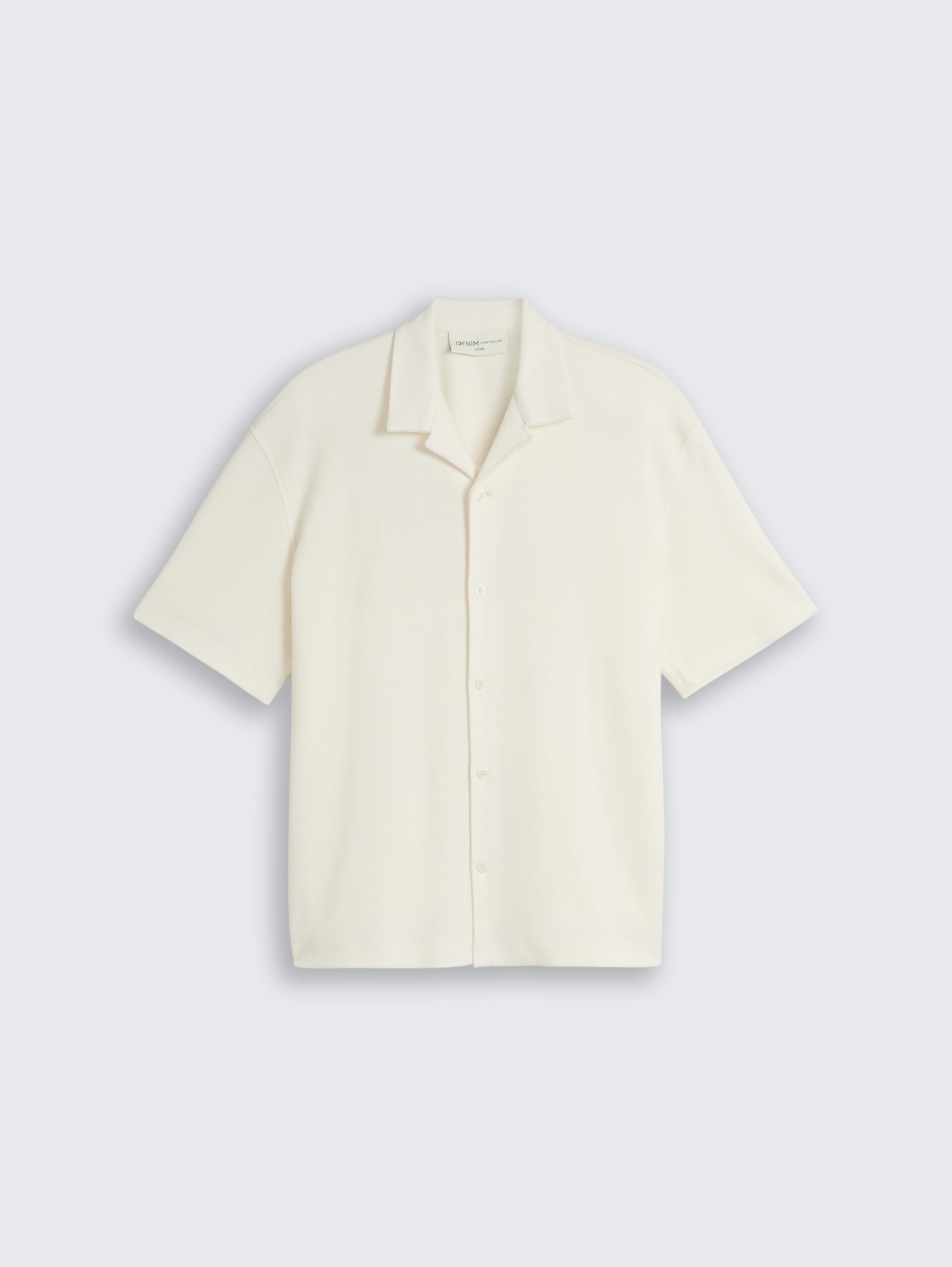 Losvallend overhemd met korte mouwen en ribbelstructuur - Wool White - Product vooraanzicht