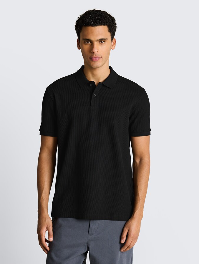 Poloshirt mit Rippstruktur von Denim Male, Black