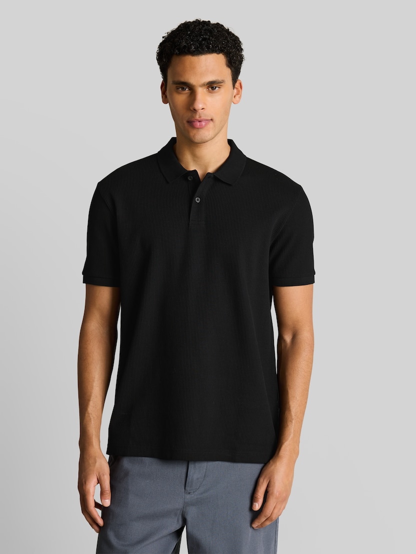Poloshirt mit Rippstruktur von Denim Male, Black